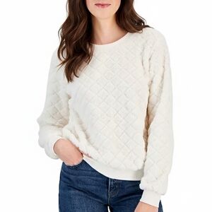 XS Crave Fame Diamond Faux-Fur Pullover Top Women's Sweater - Cream/Ivory